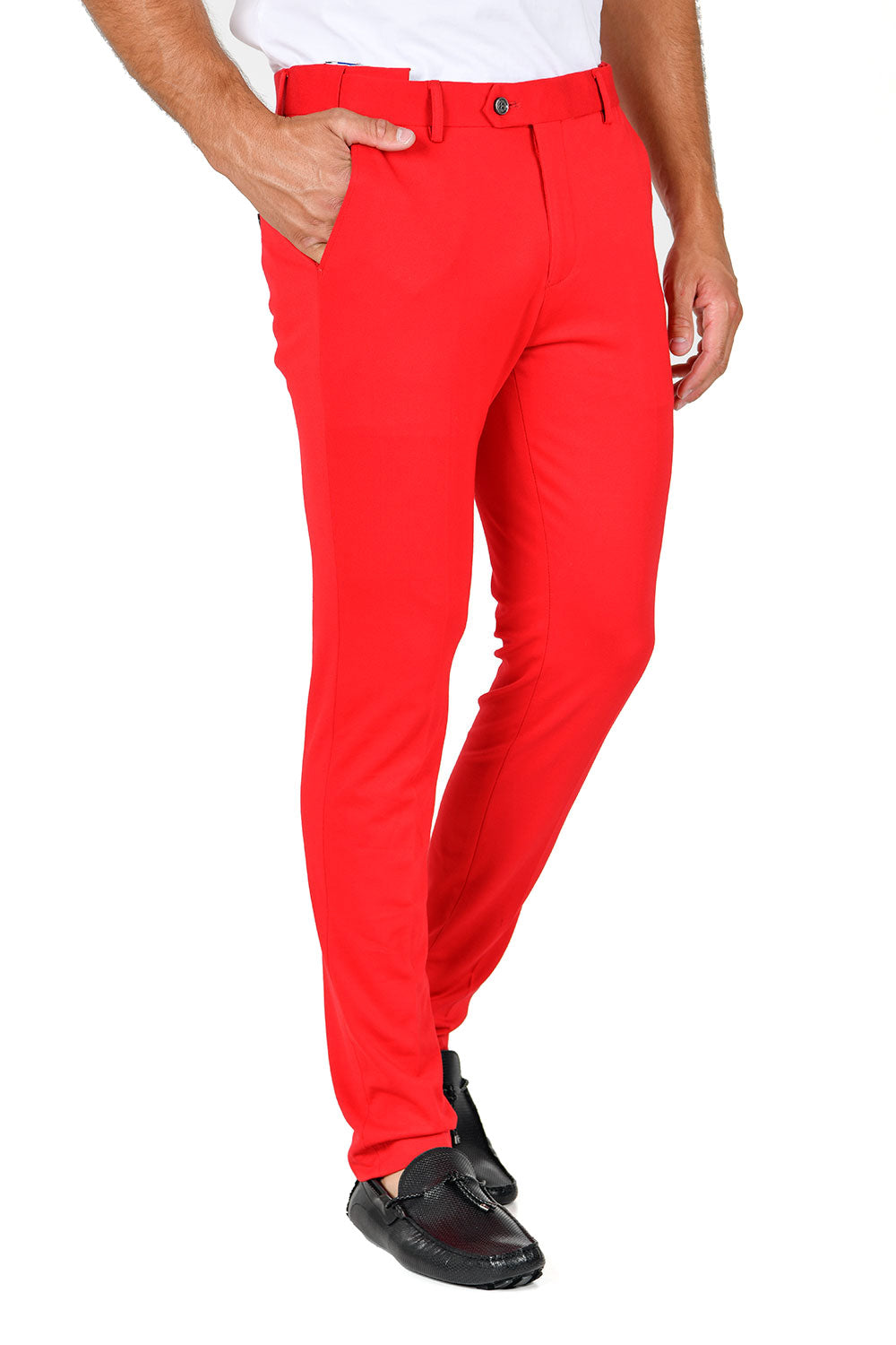 Barabas Men's Solid Color Basic Essential Chino Dress Pants CP4007 Red