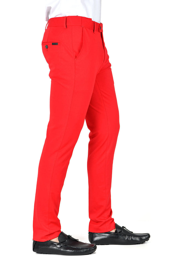 Barabas Men's Solid Color Basic Essential Chino Dress Pants CP4007 Red