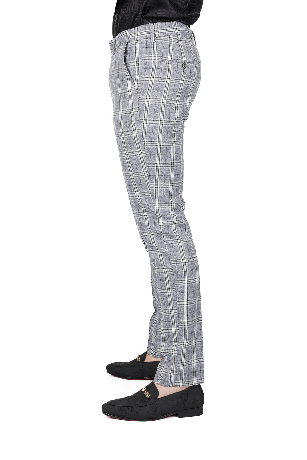 BARABAS men's checkered plaid grey white luxury chino pants CP47