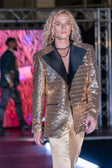 BARABAS Men's Linear Sequin Design Peak Lapel Shiny Blazer 4BLR34 #Color_Gold
