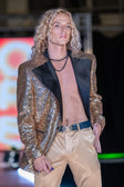 BARABAS Men's Linear Sequin Design Peak Lapel Shiny Blazer 4BLR34 #Color_Gold