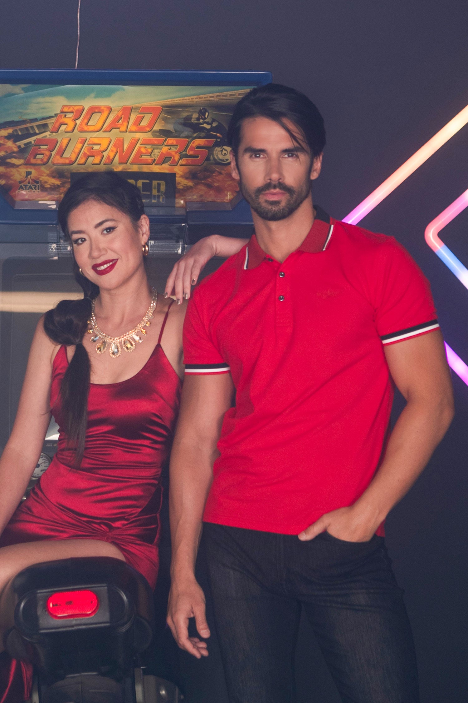 Barabas Men's Solid Color Linear Collar and Cuff Polo Shirts 3PS127 Red