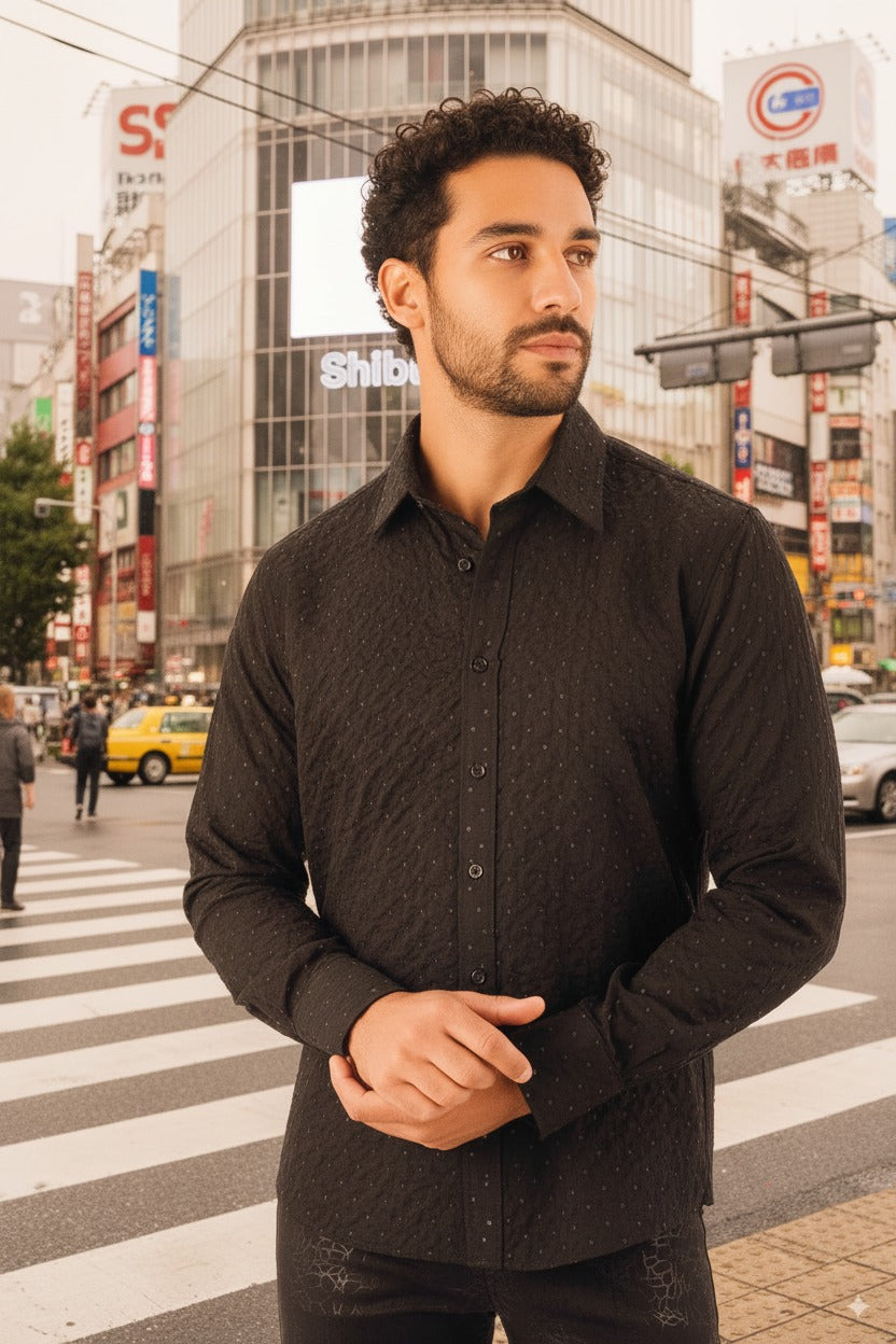 Barabas Men's Rhinestones Button Down Long Sleeve Shirts 4BR58 Black