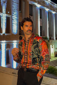 Barabas Men's Rhinestone Floral Dragon Long Sleeve Shirts 4SPR11 #Color_Orange