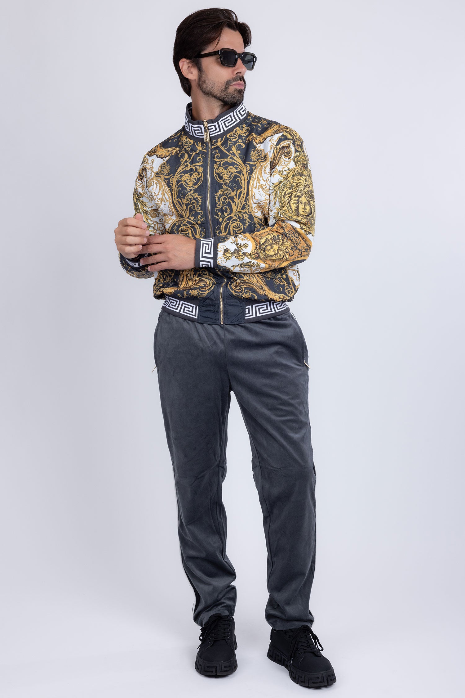 Barabas Men's Casual Street Medusa Greek Pattern Tracksuits JJ900 Charcoal