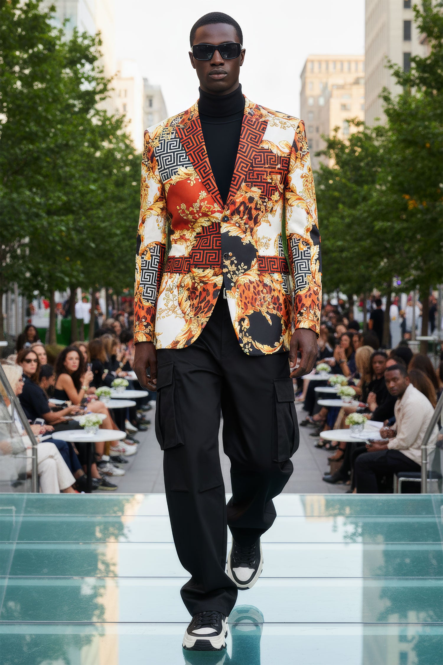 BARABAS Men's Baroque Greek Pattern Floral Rhinestone Baroque Blazer JSP201 Saddle