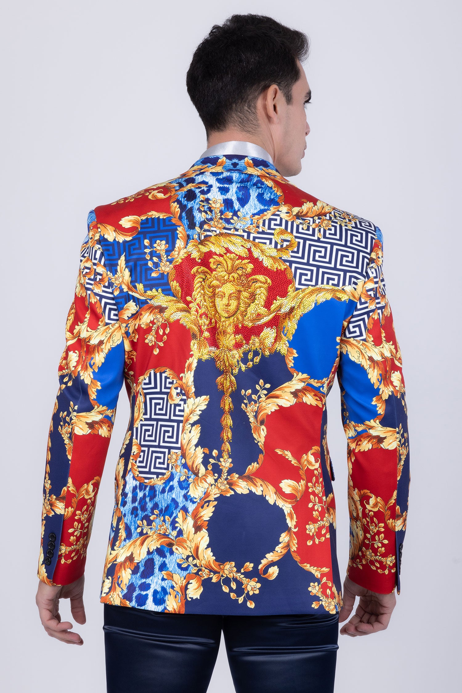 BARABAS Men's Baroque Greek Pattern Floral Rhinestone Baroque Blazer JSP201 Multi