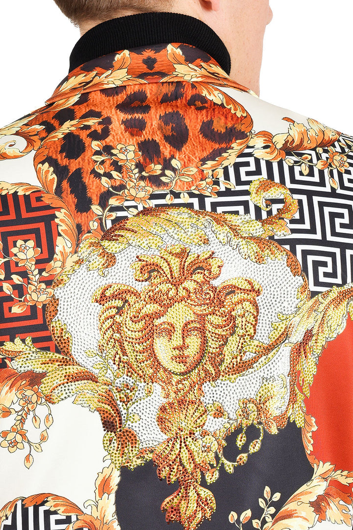 BARABAS Men's Baroque Greek Pattern Floral Rhinestone Baroque Blazer JSP201 Saddle