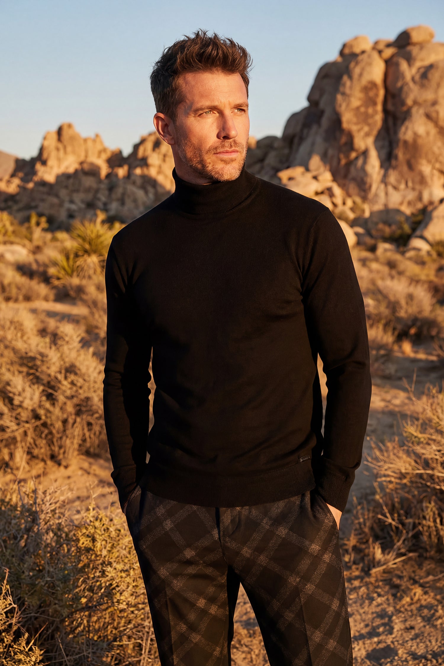 Men's Turtleneck Ribbed Solid Color Basic Sweater LS2100 Black