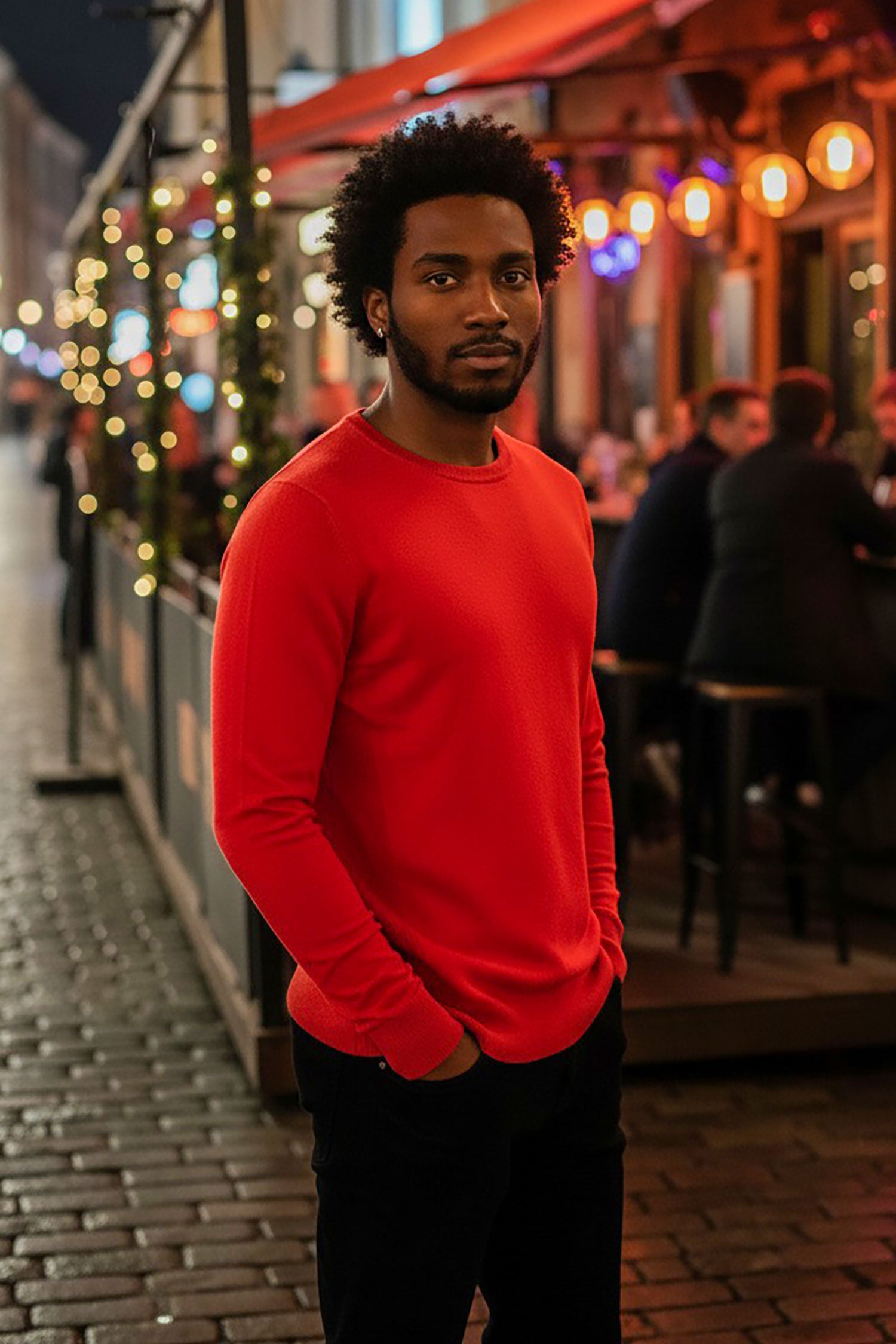 BARABAS Men's Crew Neck Ribbed Solid Color Basic Sweater LS2101 Red