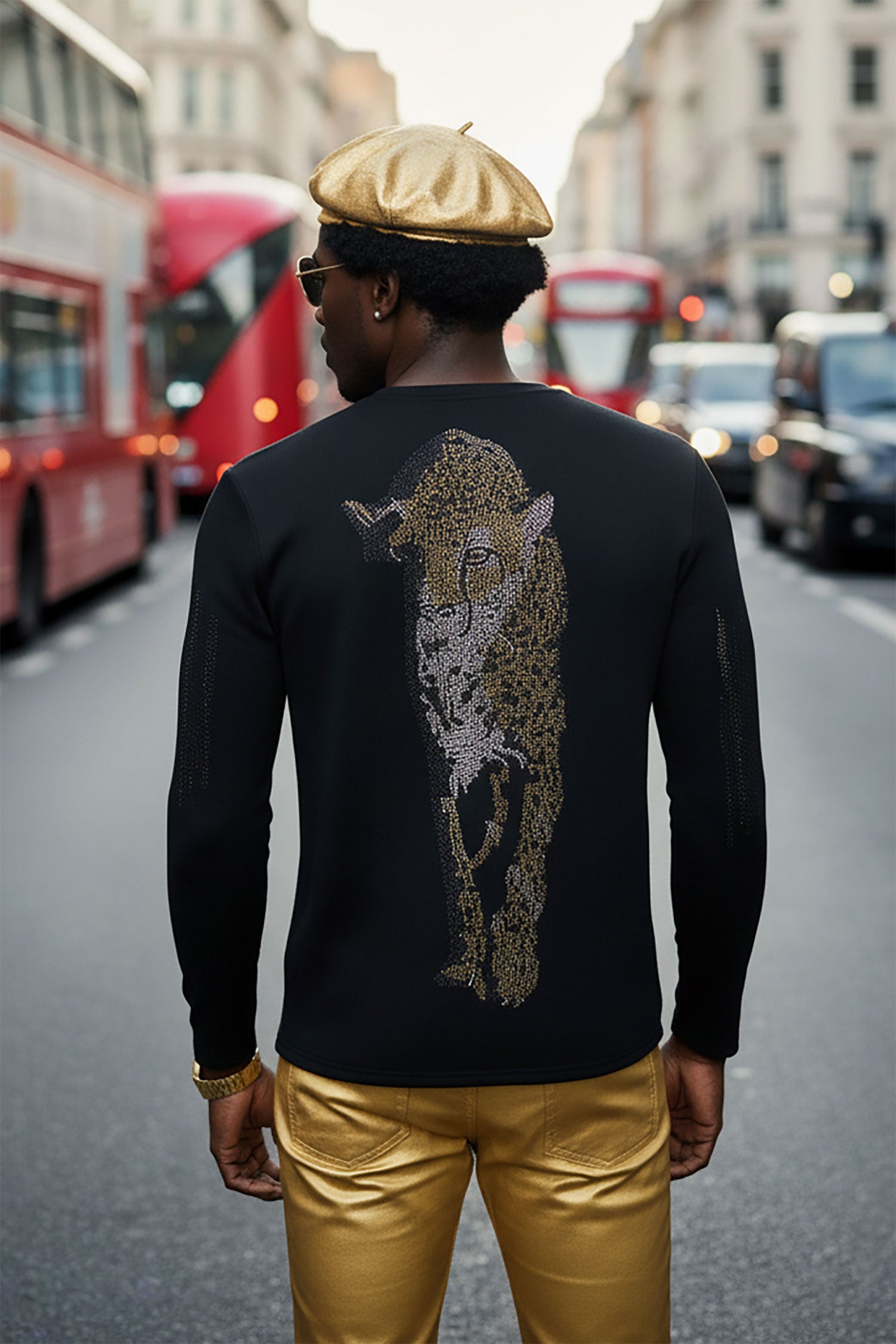 BARABAS Men's Rhinestone Tiger Scratch Crew Neck Sweatshirt LS229