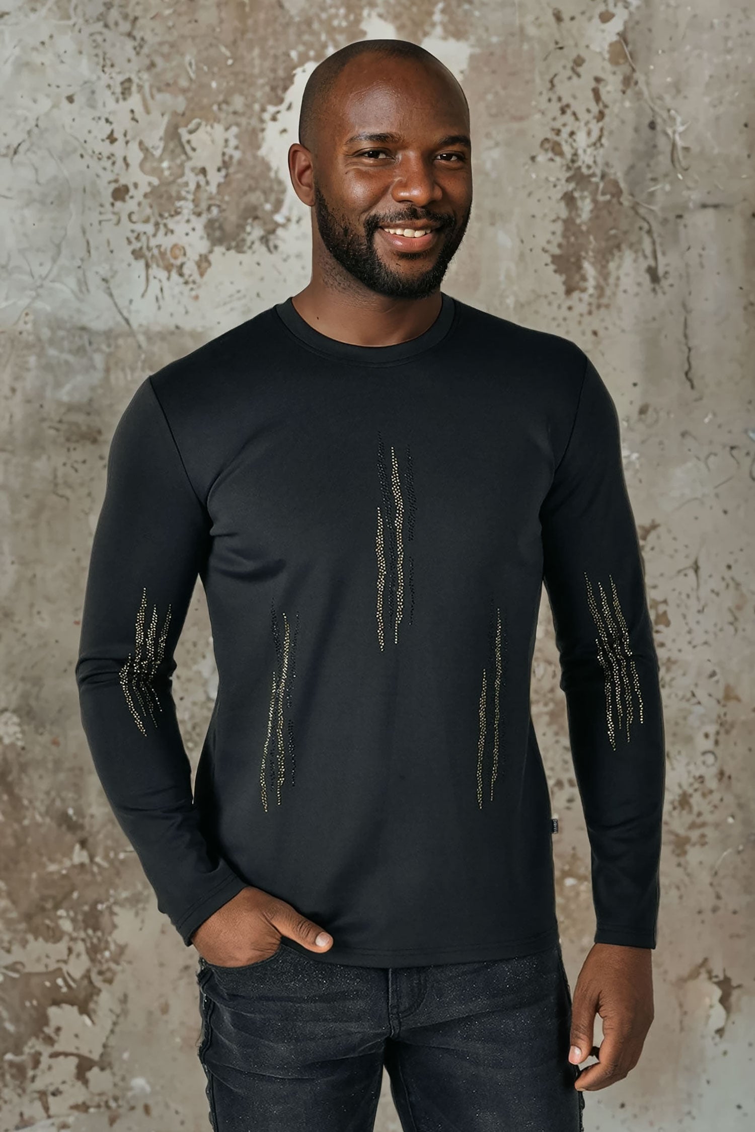 BARABAS Men's Rhinestone Tiger Scratch Crew Neck Sweatshirt LS229