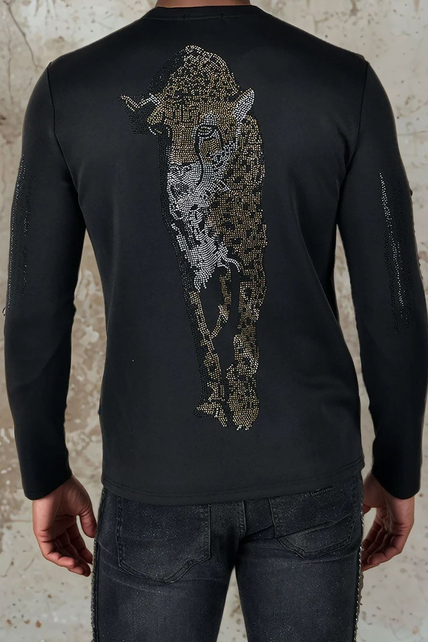 BARABAS Men's Rhinestone Tiger Scratch Crew Neck Sweatshirt LS229