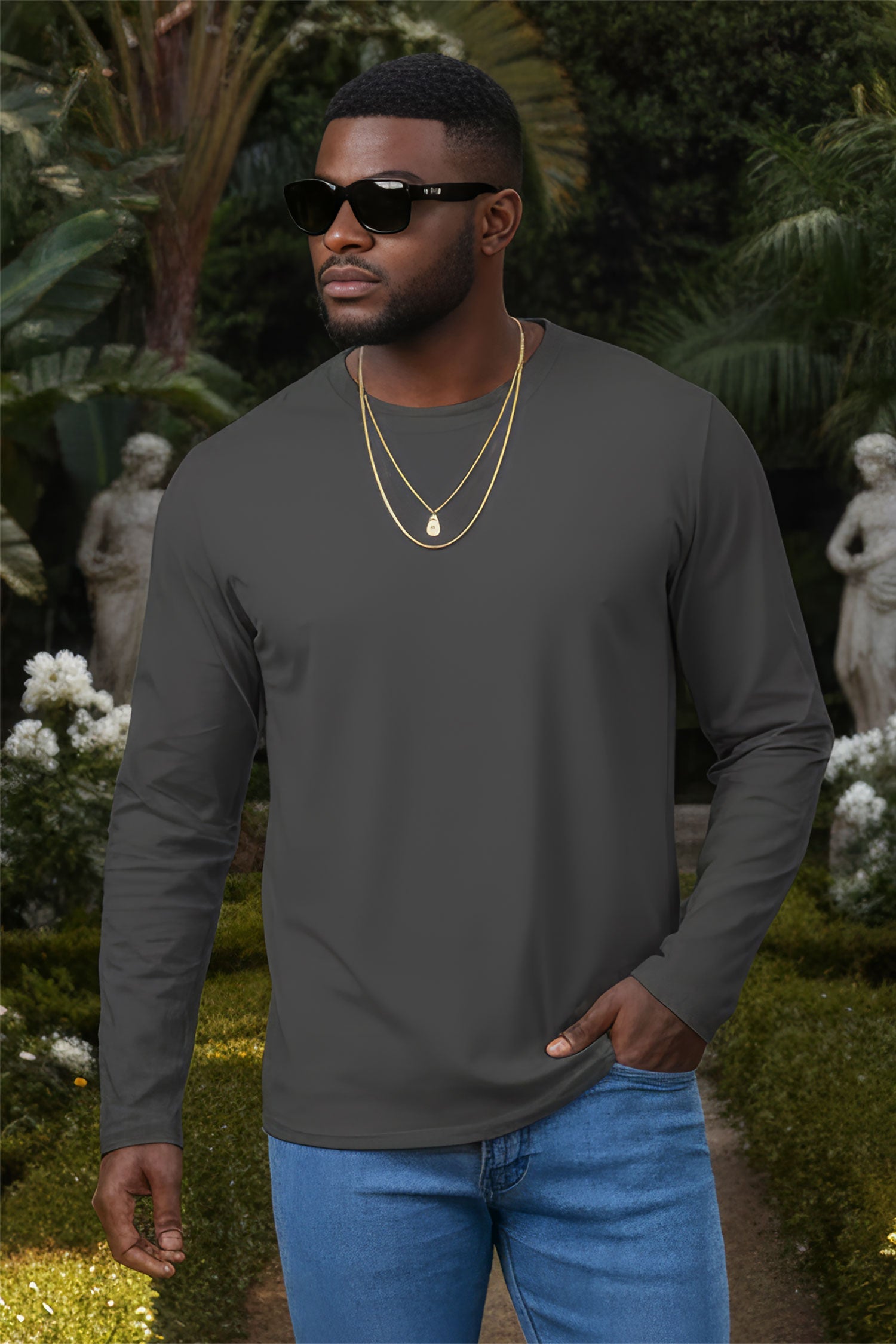 Barabas Men's Solid Color Crew Neck Sweatshirts LV127 Charcoal