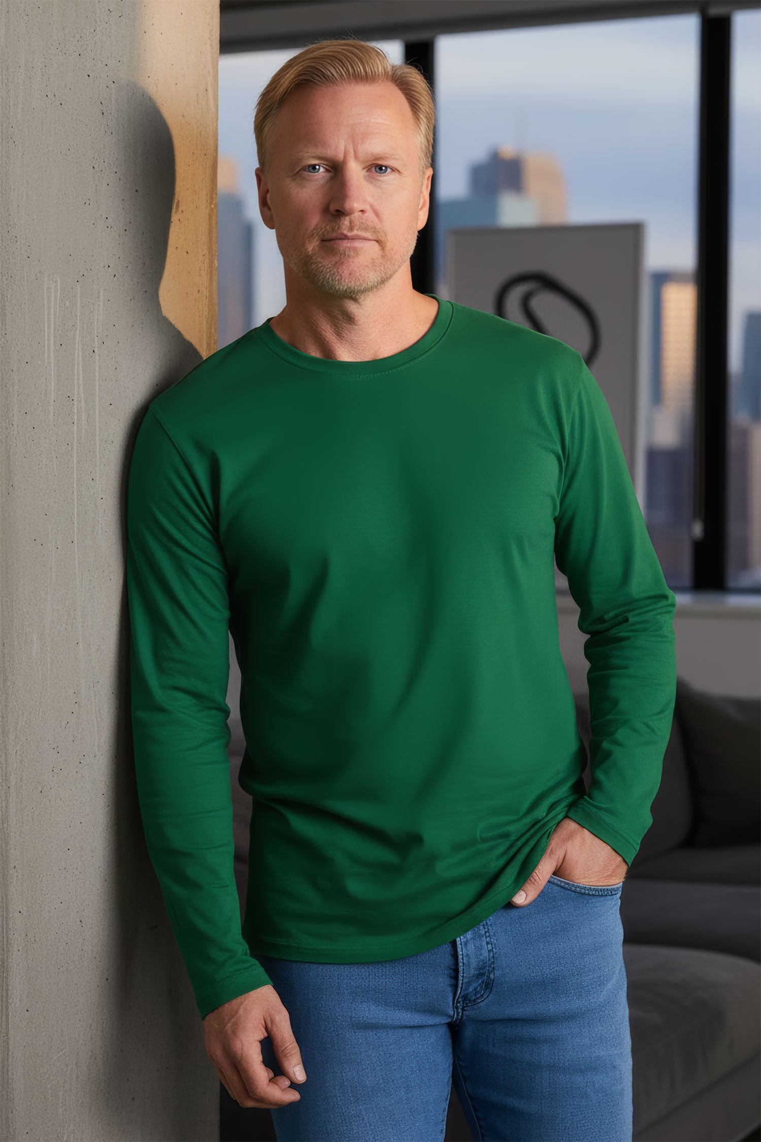 Barabas Men's Solid Color Crew Neck Sweatshirts LV127 dark green