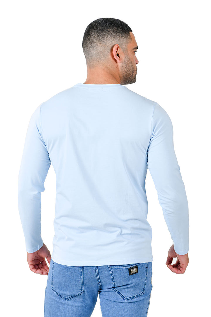 Barabas Men's Solid Color Crew Neck Sweatshirts LV127 Sky Blue