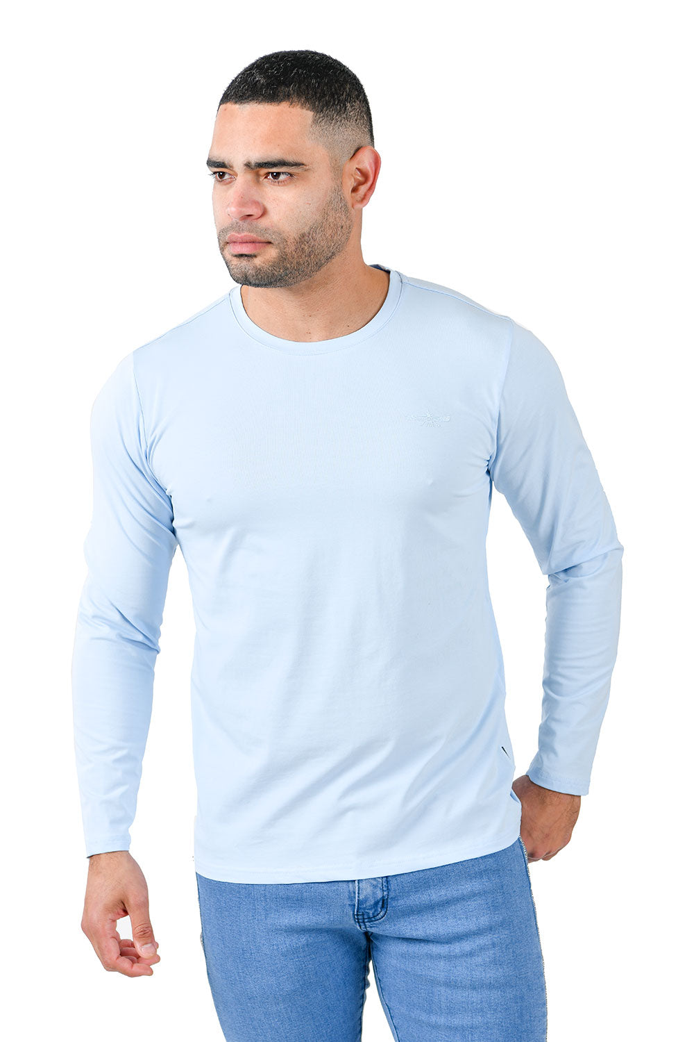 Barabas Men's Solid Color Crew Neck Sweatshirts LV127 Sky Blue