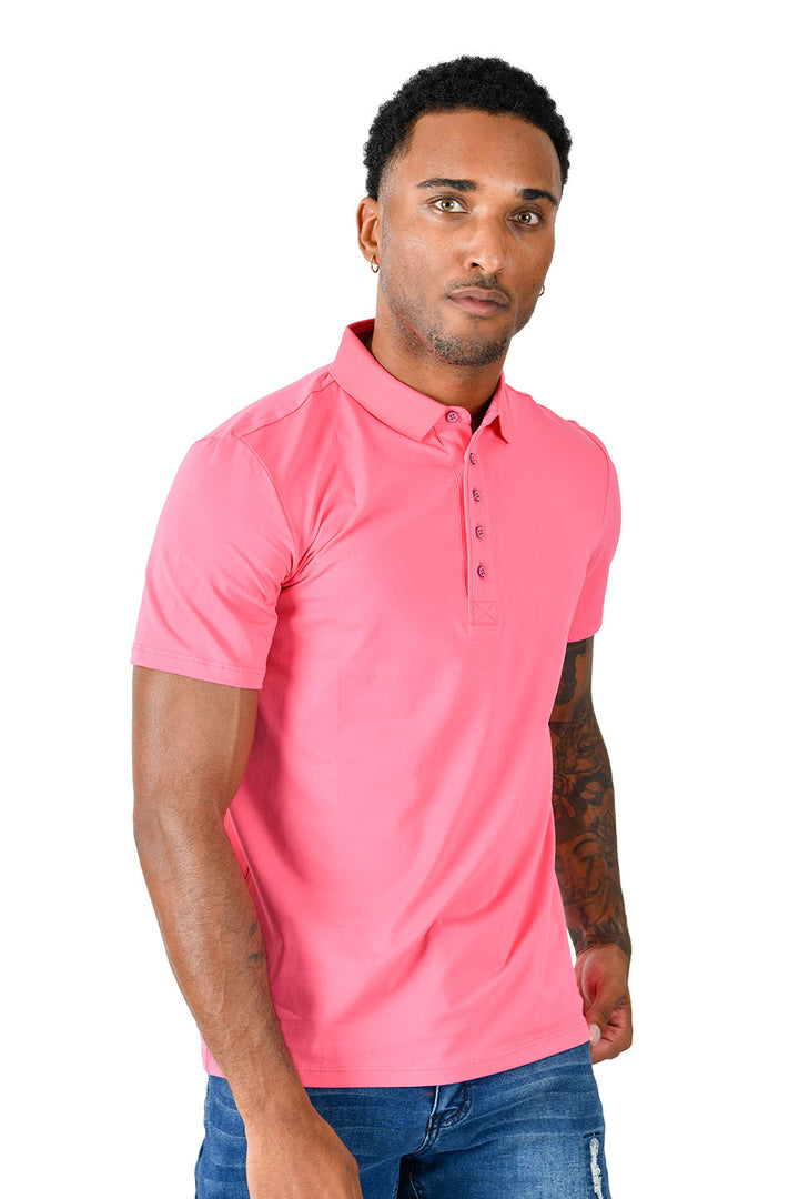 Barabas Men's Solid Color Print Graphic Tee Polo Shirts PP818 Fuchsia