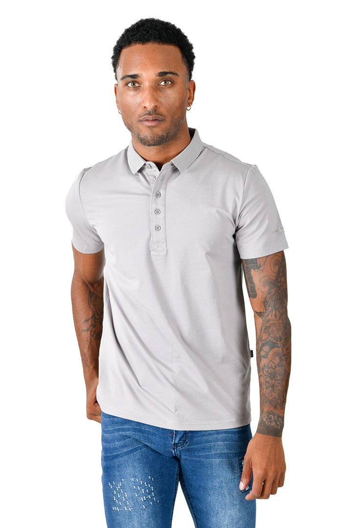 Barabas Men's Solid Color Print Graphic Tee Polo Shirts PP818 grey