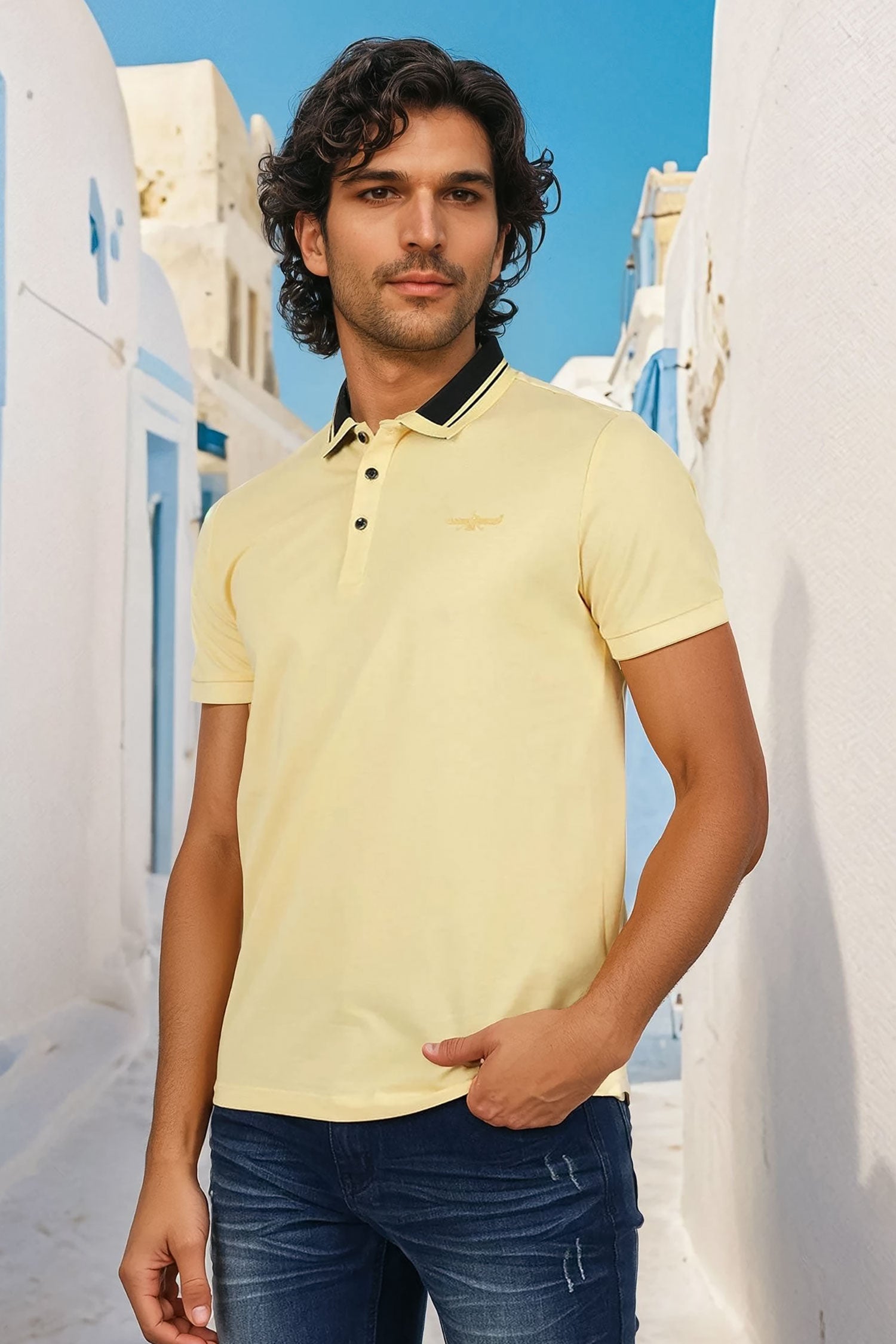 Barabas Men's Solid Color Luxury Short Sleeves Polo Shirts PP824 Lemon