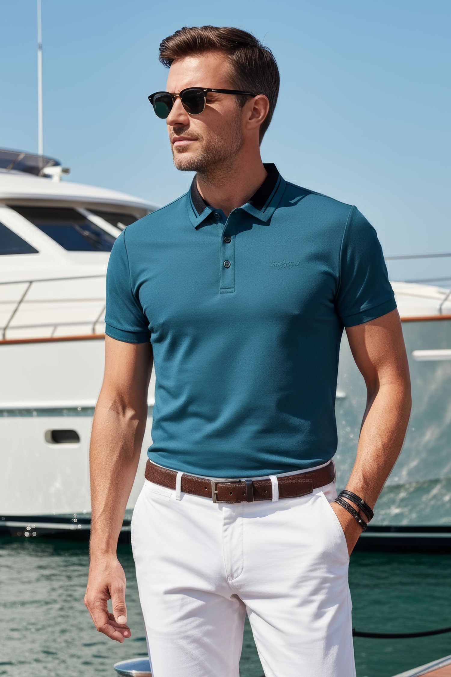Barabas Men's Solid Color Luxury Short Sleeves Polo Shirts PP824 Teal
