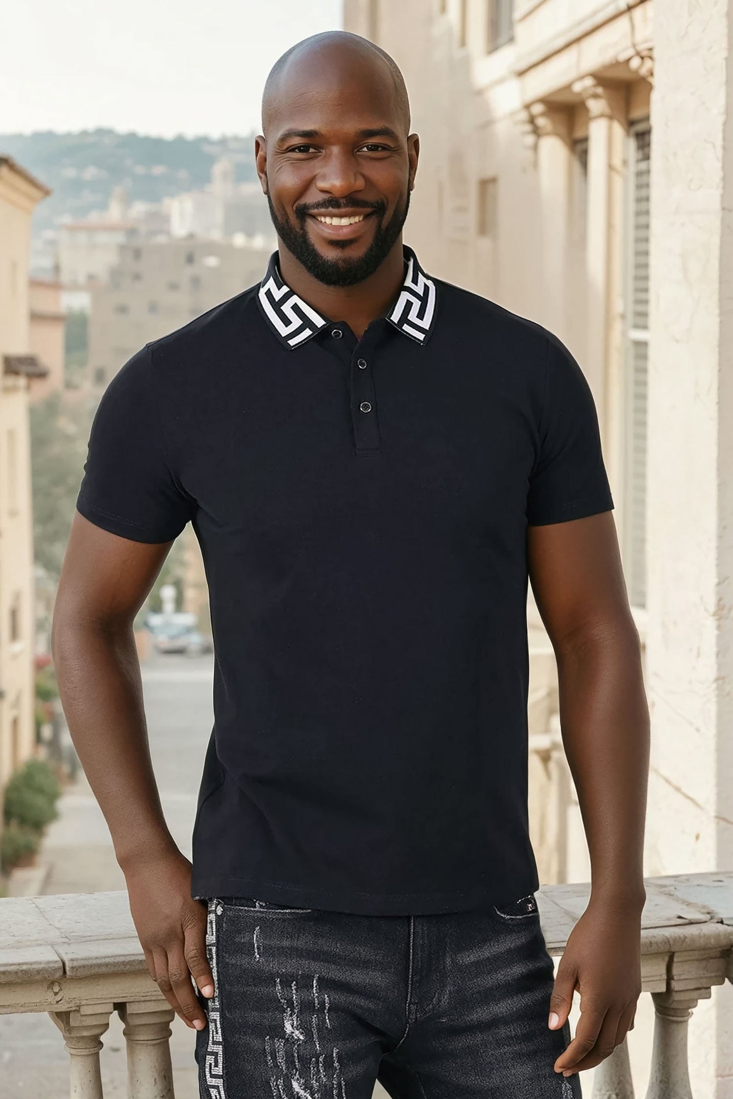 Barabas Men's Greek Key Printed Pattern Short Sleeve Shirts PS121