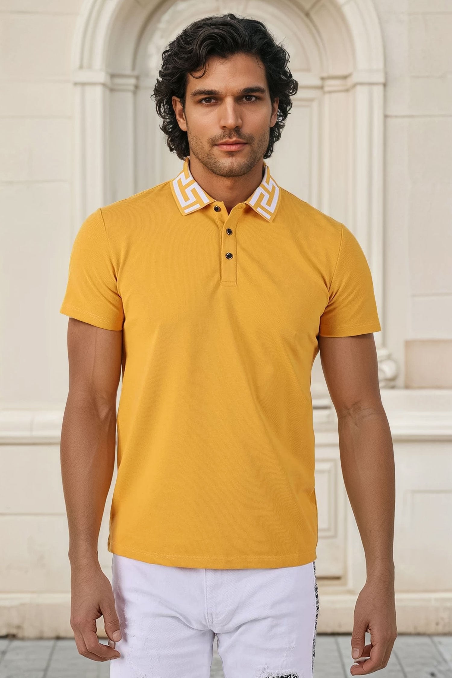 Barabas Men's Greek Key Printed Pattern Short Sleeve Shirts PS121
