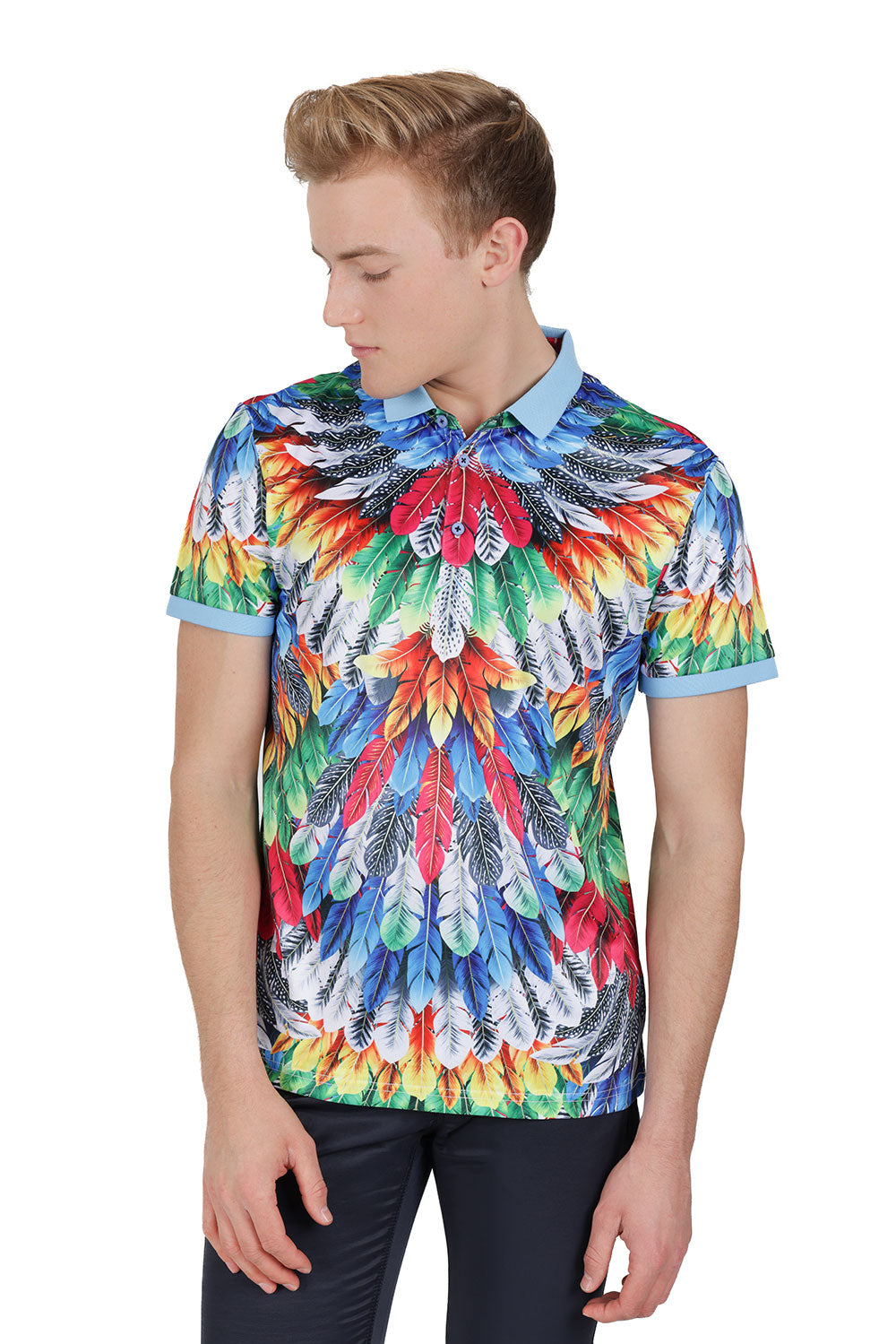 Barabas Men's Feather Printed Design Short Sleeves Polo Shirts PSP2032