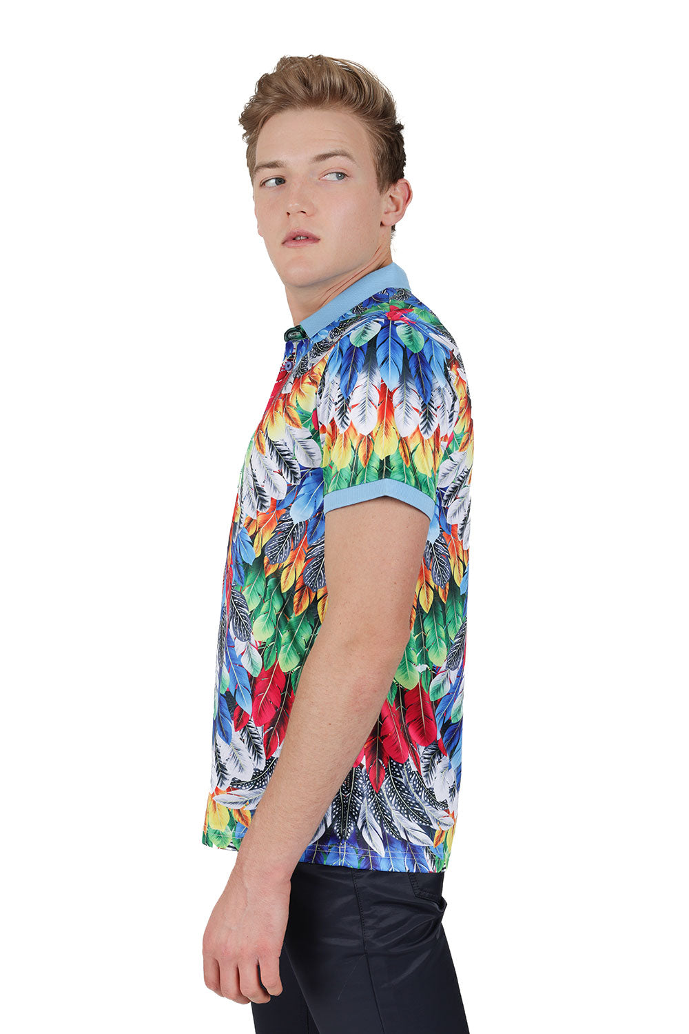 Barabas Men's Feather Printed Design Short Sleeves Polo Shirts PSP2032