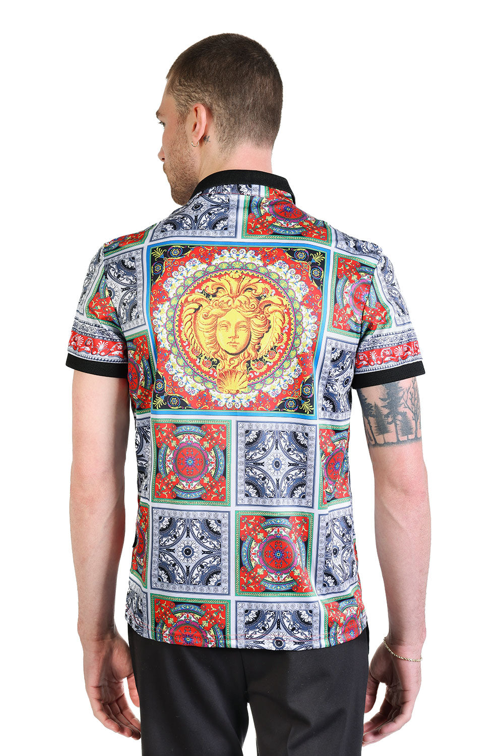 Barabas Men's Medusa Print Baroque Floral Luxury Polo Shirts PSP2033