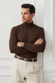 Men's Turtleneck Ribbed Solid Color Basic Sweater LS2100 #Color_Chocolate