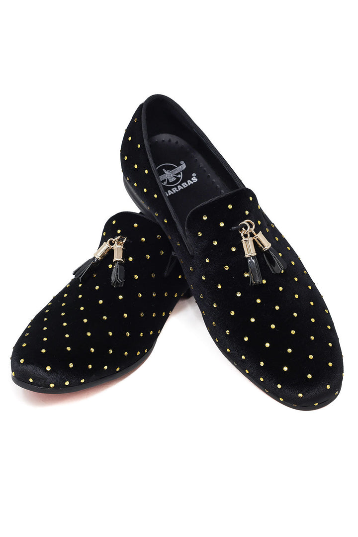 Barabas Men's Rhinestone Velvet Tassel Loafer Dress Shoes SH3020 Black Gold