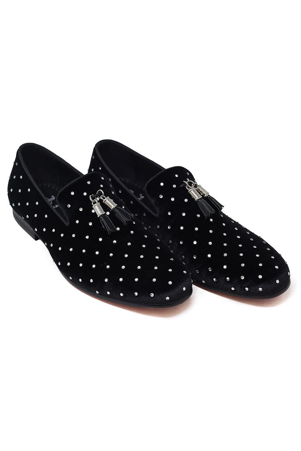 Barabas Men's Rhinestone Velvet Tassel Loafer Dress Shoes SH3020 Black Silver