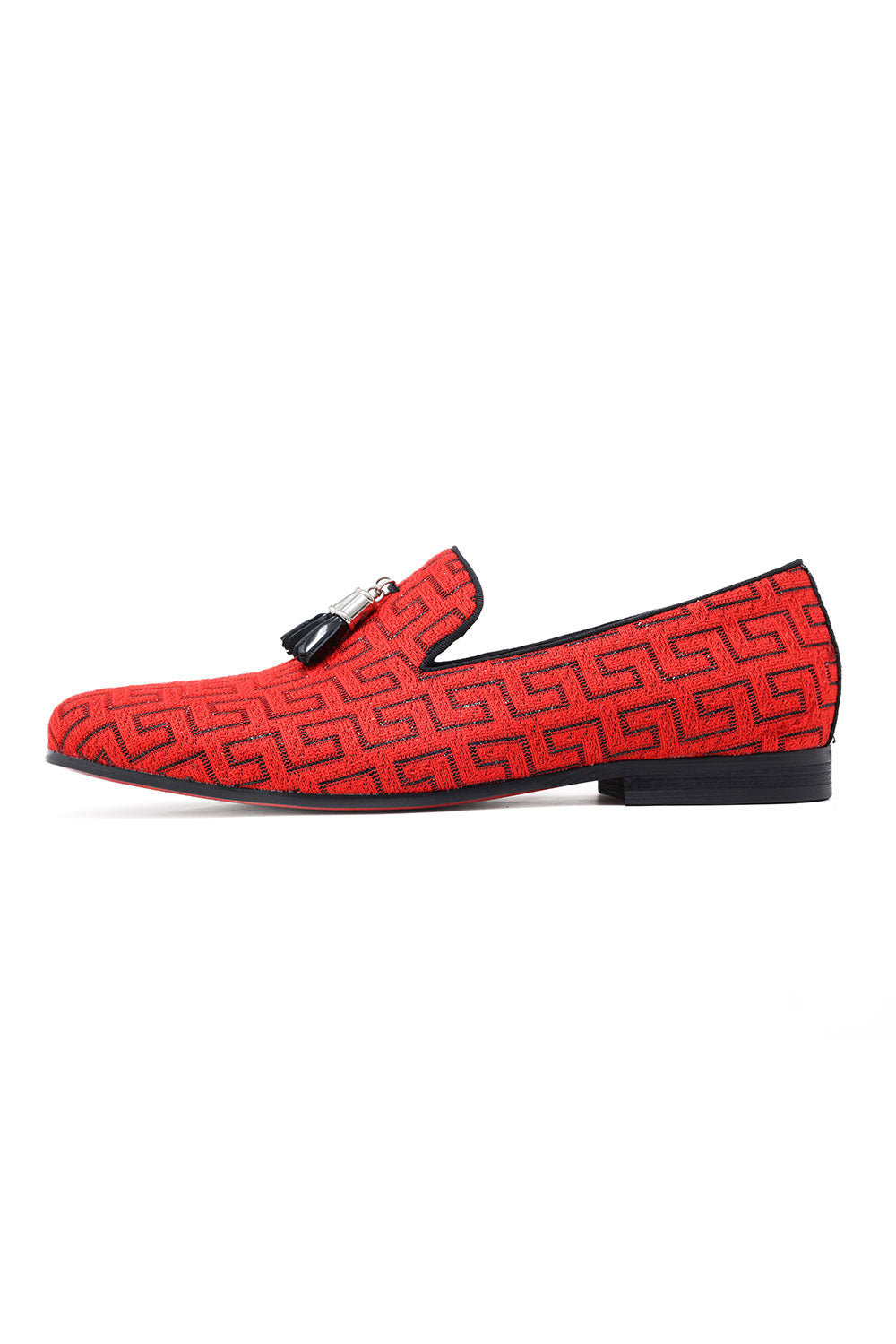 BARABAS Men's Rhinestone Greek key Pattern Tassel Loafer Shoes SH3087 Red Black