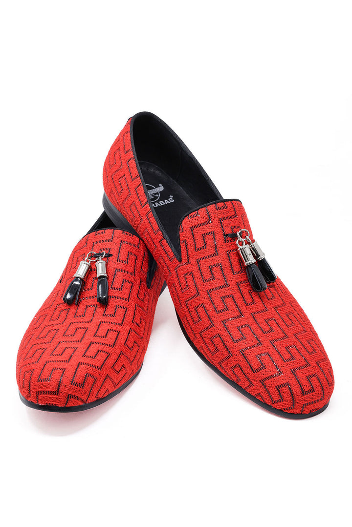 BARABAS Men's Rhinestone Greek key Pattern Tassel Loafer Shoes SH3087 Red Black