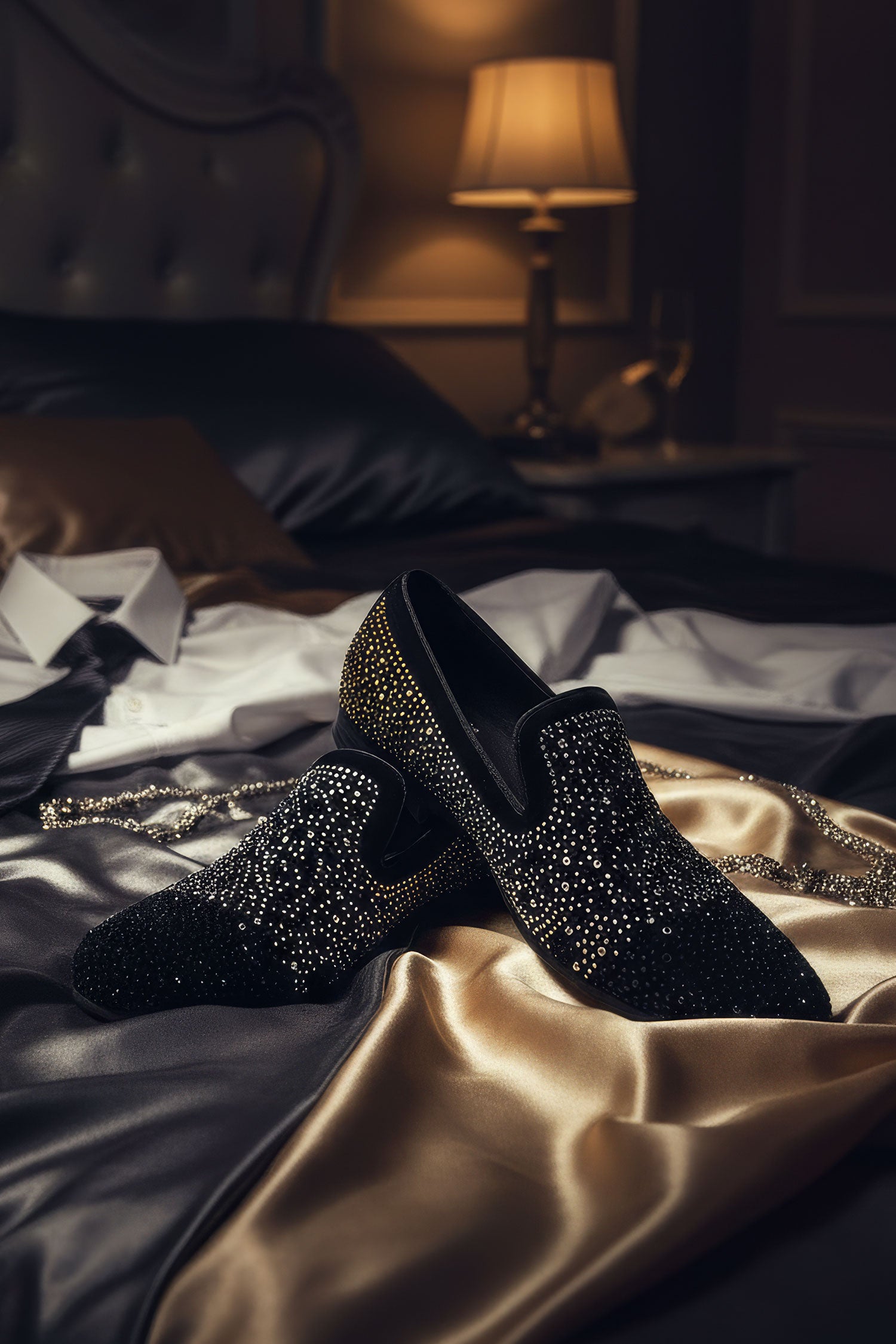 Barabas Men's Gold Silver Design Rhinestone Dress Shoes SH4000 Black
