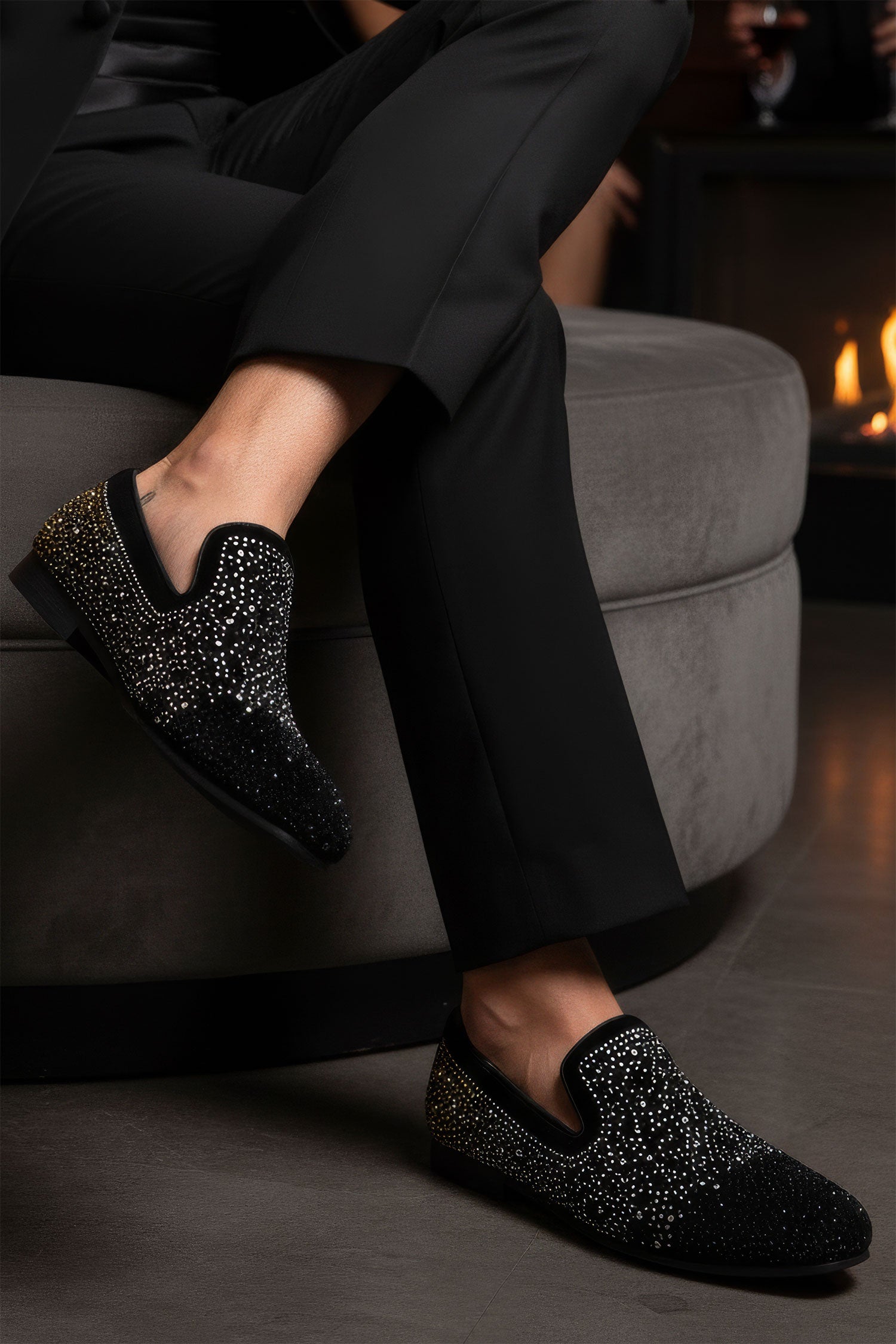 Barabas Men's Gold Silver Design Rhinestone Dress Shoes SH4000 Black