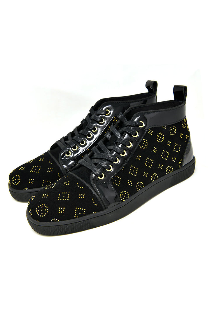 Barabas men's luxury rhinestone diamond high-top sneakers SH706 Black Gold