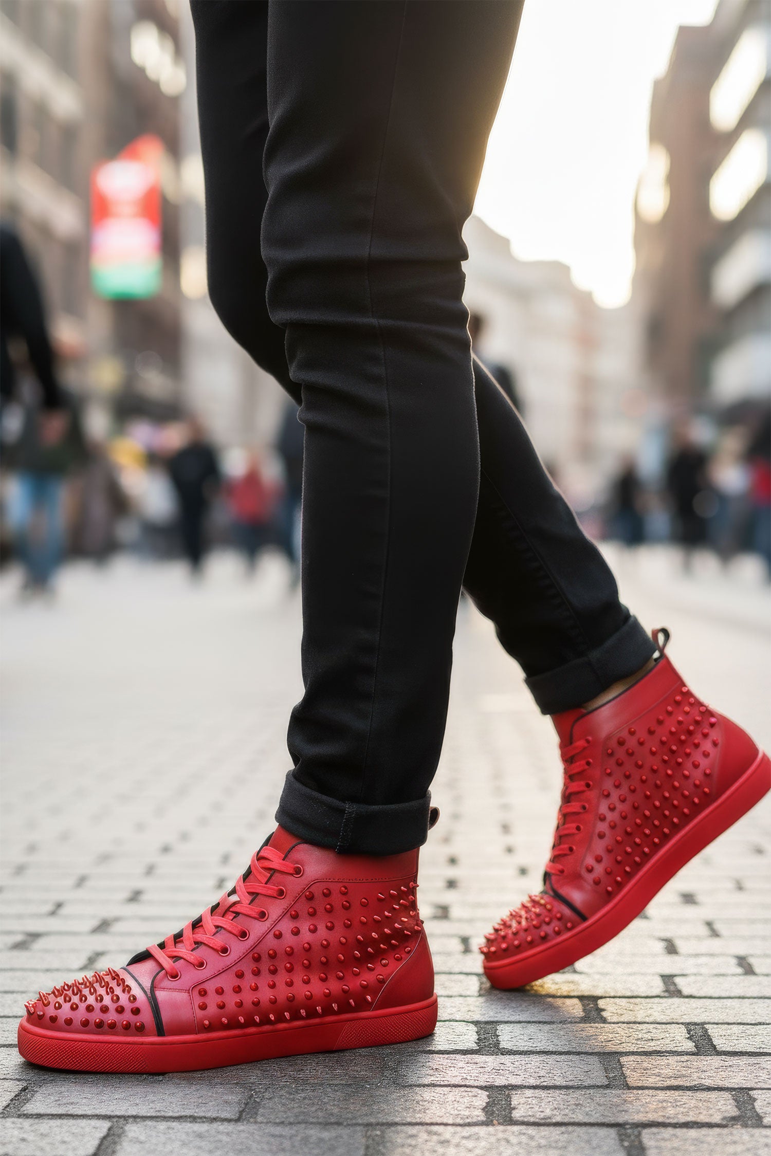 Barabas Men's Red Spike Pattern Design High-Top Luxury Sneakers SH713 White