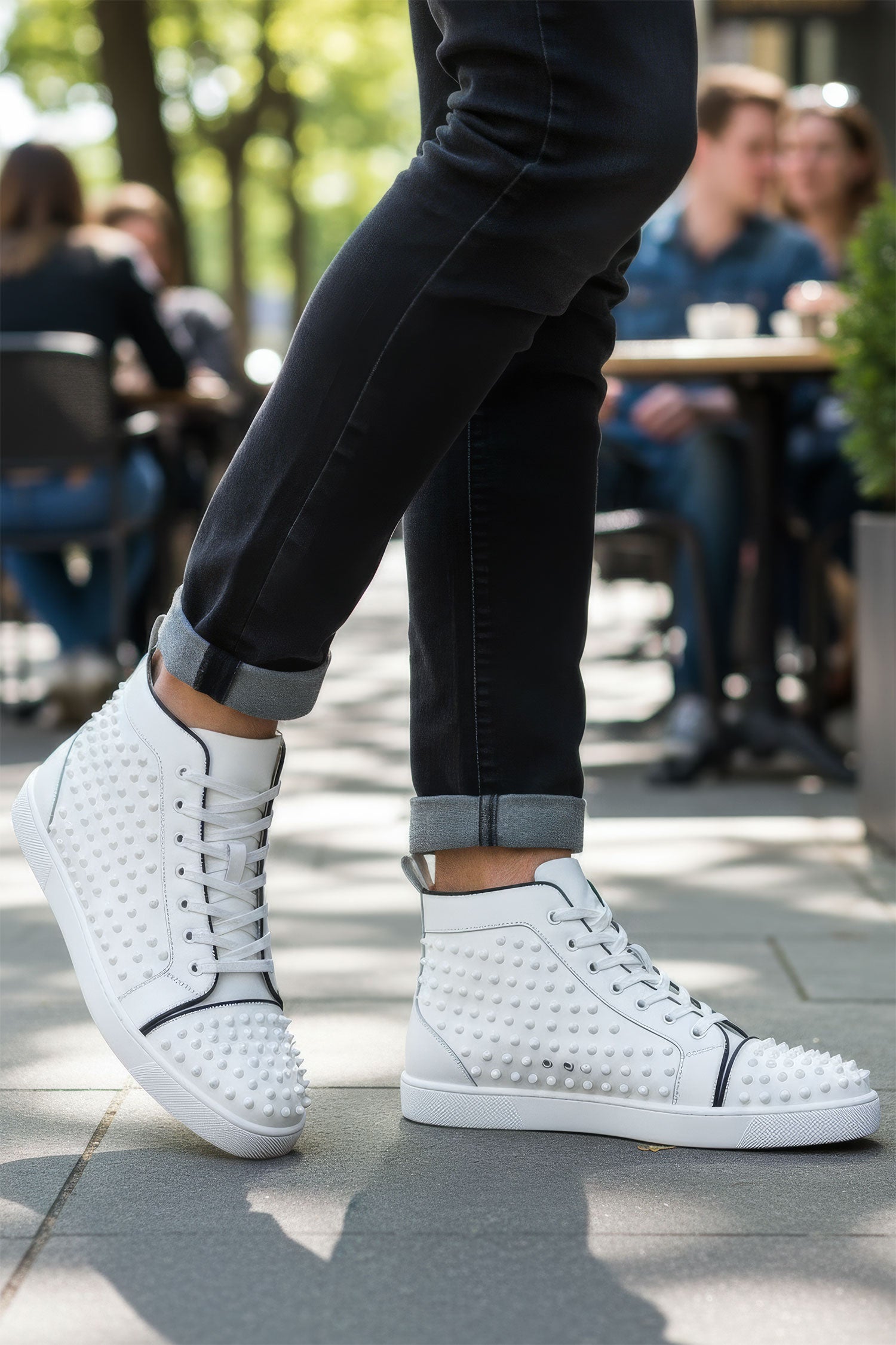 Barabas Men's Red Spike Pattern Design High-Top Luxury Sneakers SH713 White