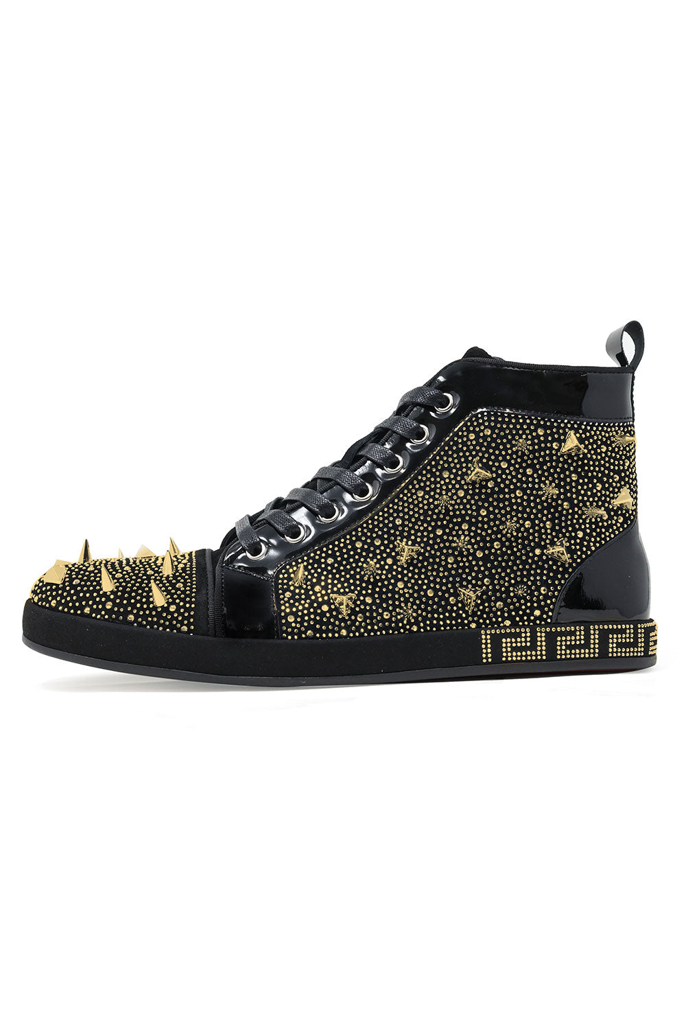 Barabas men's rhinestone spike Greek pattern high-top sneakers SH721 Black Gold