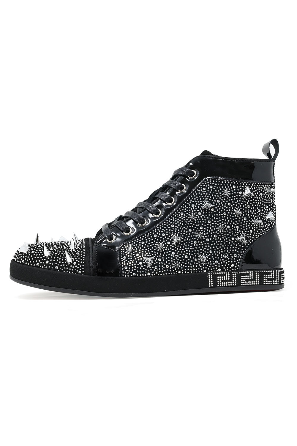 Barabas men's rhinestone spike Greek pattern high-top sneakers SH721 Black silver