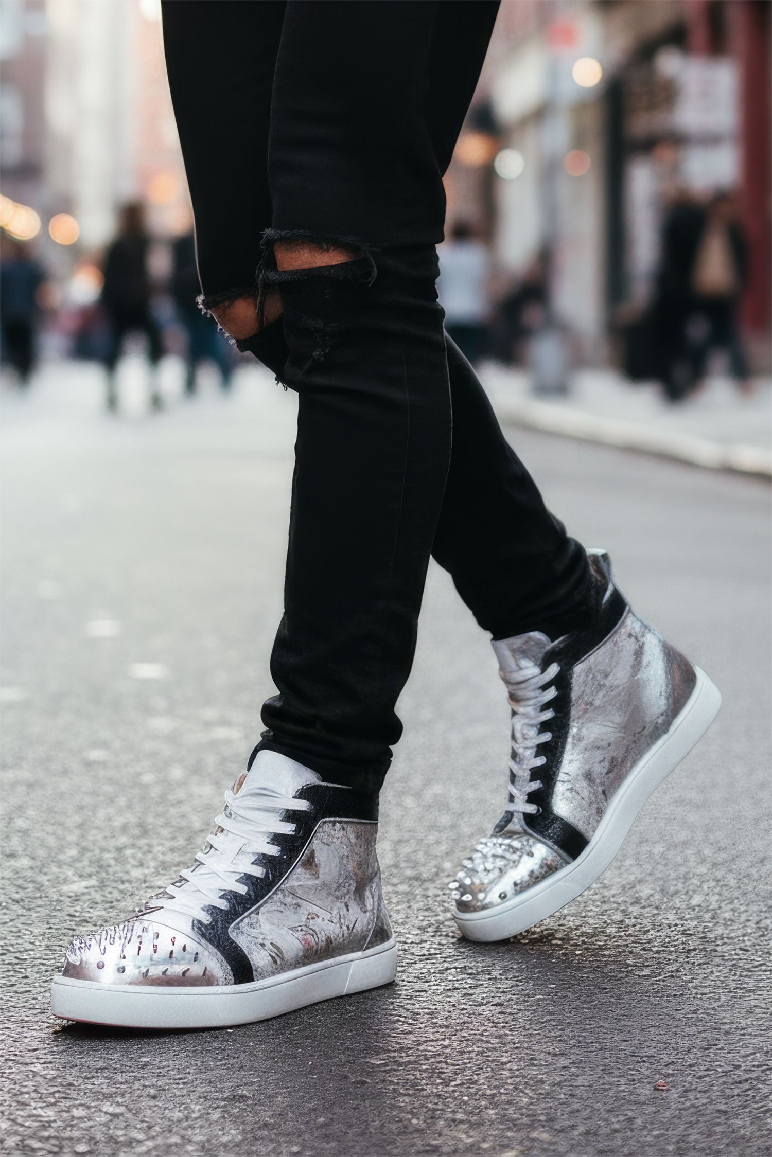 Barabas Men's Spike Floral Shiny Design High-Top Luxury Sneakers SH731 Silver