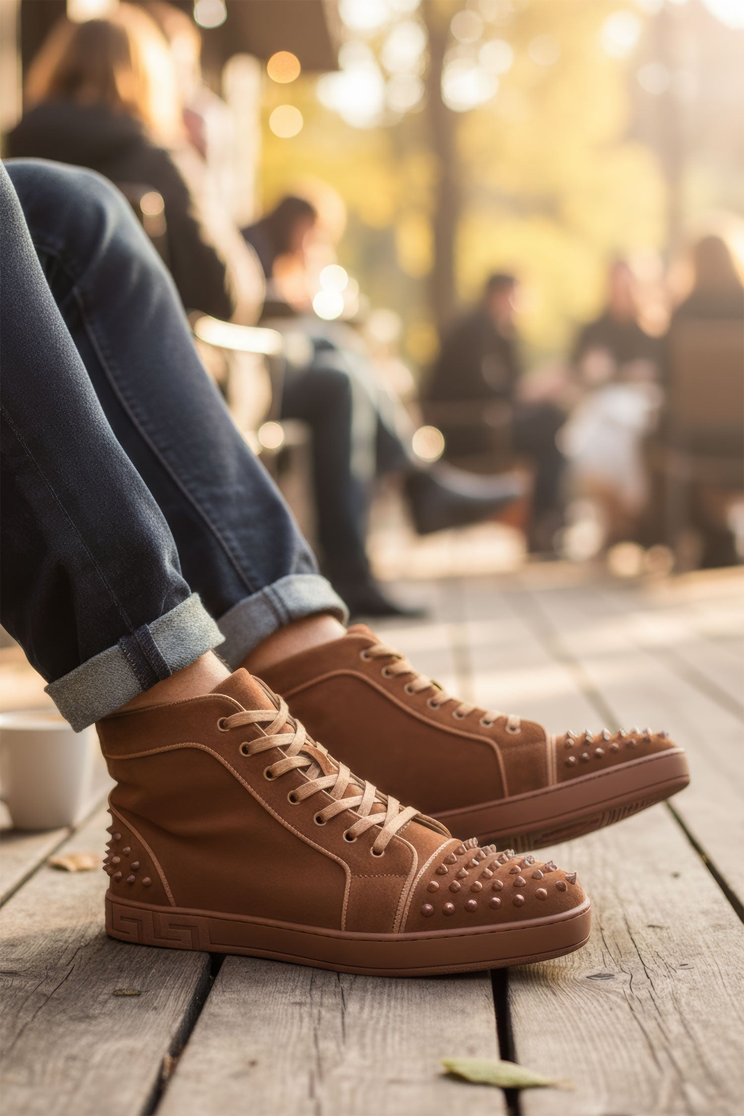 Barabas Men's Spike Design Luxury Suede High-Top Sneaker SH732 Cinnamon