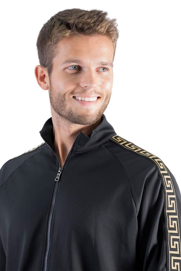 BARABAS Men's Greek Key Pattern Zipper Tracking Suit Jacket SJ100 Black