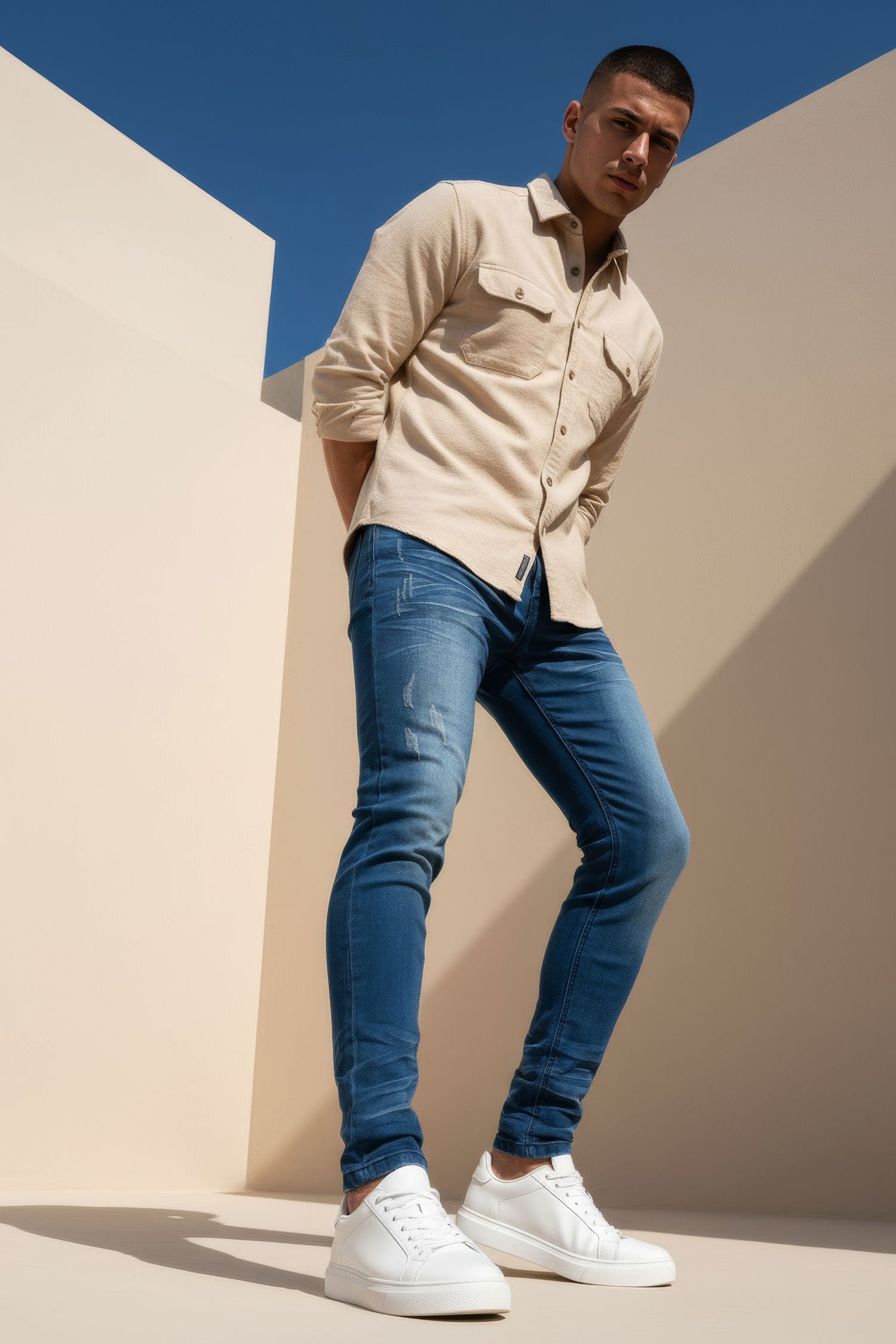 BARABAS Men's Distressed Ripped Slim Fit  Denim Jeans SN8850 Light Blue
