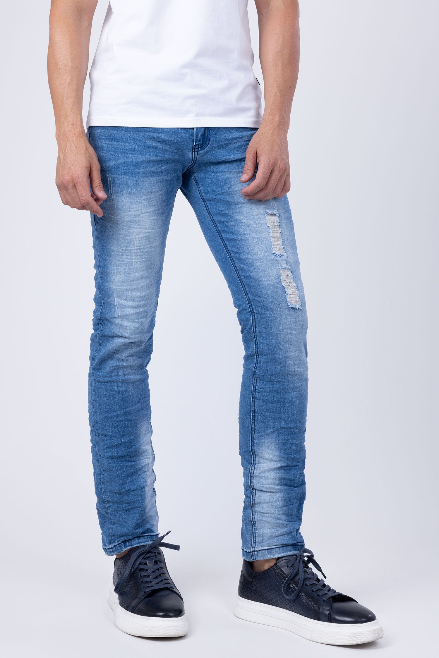 BARABAS Men's Distressed ripped Black blue Denim Jeans SN8851 light Blue