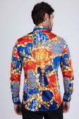 BARABAS Men's Medusa Floral Greek Key Button Down Baroque Shirt SP01 #Color_Blue