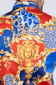BARABAS Men's Medusa Floral Greek Key Button Down Baroque Shirt SP01 #Color_Blue