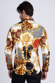 BARABAS Men's Medusa Floral Greek Key Button Down Baroque Shirt SP01 #Color_Saddle